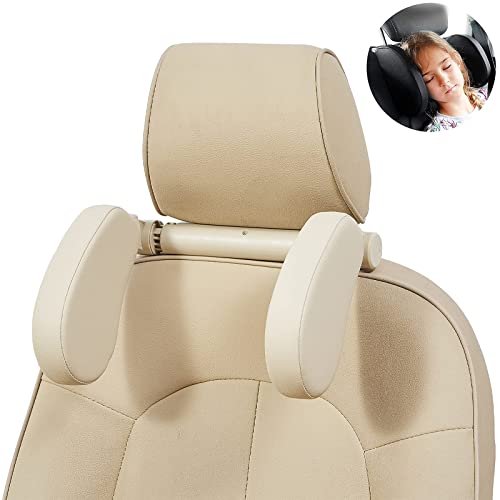 CANSTAR Car Headrest Pillow for Kids Adjustable Car Seat Neck Support for Travel Car Sleeping Pillow for Kids and Adult (Beige)
