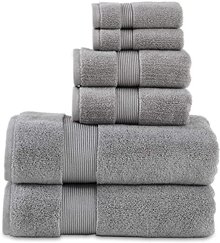 703 GSM 6 Piece Towels Set, 100% Cotton, Zero Twist, Premium Hotel & Spa Quality, Highly Absorbent, 2 Bath Towels 30” x 54”, 2 Hand Towel 16” x 28” and 2 Wash Cloth 12” x 12”. (Alloy New)