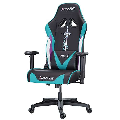 AutoFull C3 Gaming Chair 4.3in Seat Cushion Ergonomic Gamer Chair High Back Computer Gaming Chair Wear-Resistant Super Soft PU Leather with Headrest and Lumbar Support Racing Gaming Chair, Cyan