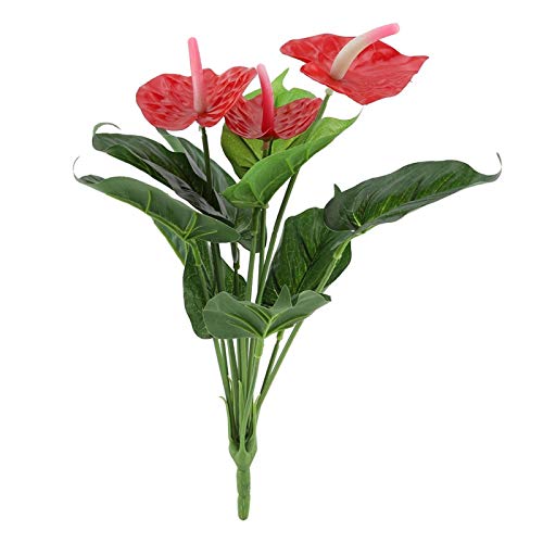 Artificial Plants,13.8″ Fake Red Anthurium Flowers Bouquet 12 Heads Decorative Silk Flower for Wedding Garden Office Verandah Home Decor