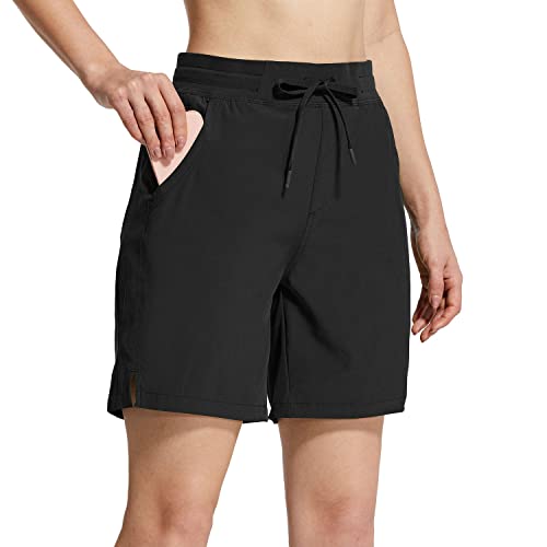 BALEAF Women’s 7″ Quick Dry Hiking Shorts Lightweight Athletic Shorts Outdoor Summer Shorts with Pockets Water Resistant Golf Black Size M
