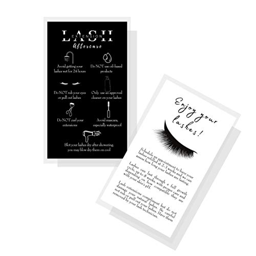 Lash Extension Aftercare Instructions Cards | 50 Pack | Double Sided Size 3.5 x 2″ inches After Care (2-3 Week Fillers) | Black and White Sided Design