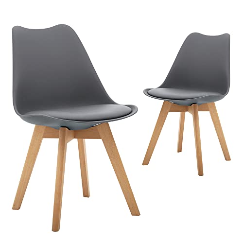 CangLong Mid Century Modern DSW Side Chair with Wood Legs for Kitchen, Living Dining Room, Set of 2, Grey