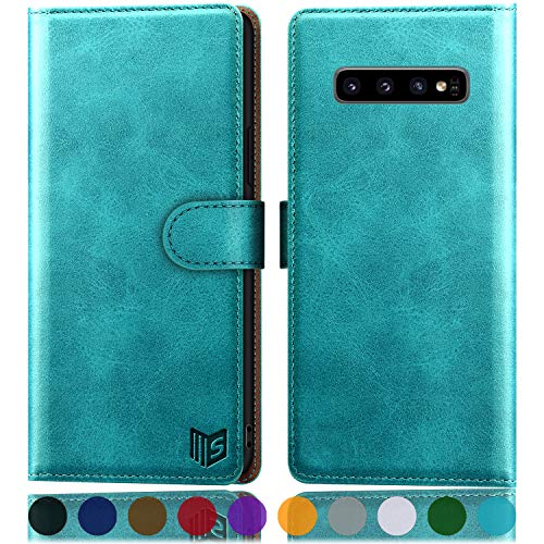 SUANPOT for Samsung Galaxy S10+ /S10 Plus 6.4 (Not Fit S10,S10e) Leather Wallet case with RFID Blocking Credit Card Holder, Flip Folio Book Phone Cover Shockproof case Wallet Pocket Blue Green