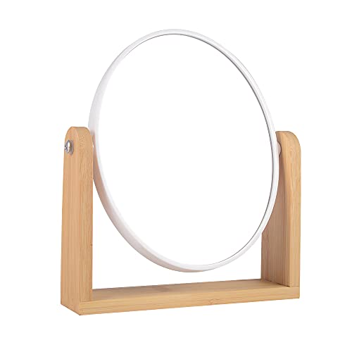 LOTIKO Makeup Mirror with Natural Bamboo Stand, 1X/3X Magnification Double Sided 360 Degree Swivel Magnifying Mirror,Vanity Table,Office Desk,Room Decor, Beauty Gifts(Oval)