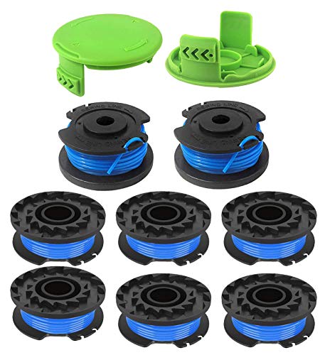 BOOTOP 29092 String Trimmer Replacement Spool 29252, Compatible with Greenworks 24V 40V 80V Weed Eater Cordless Trimmer 21332 21342.065-Inch Single Line Trimmer Replacement Spool (8 Spools, 2 Caps)