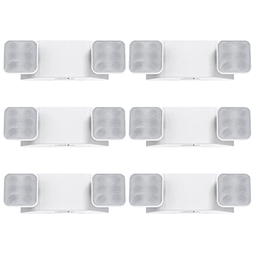 SASELUX Led Emergency Light with Two Adjustable Head Integrated Commercial Emergency Lighting Battery Backup exit Light, Contractor Select, AC 120/277V (6 Pack)
