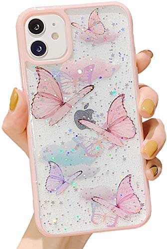 iPhone 11 Case Glitter Butterfly Sparkle Case for Women Girls,Cute Slim Soft Silicone Gel Bling Phone Case Cover Compatible for Apple iPhone 11 6.1″