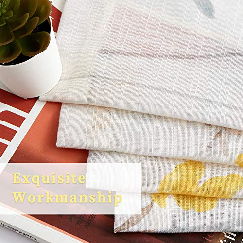 July Joy Printed Sheer Curtains Linen Textured for Living Room Floral Leaf Design Farmhouse Style Window Panel Drapes Set Grommet Treatment for Bedroom, Dining, 52 x 96 inch, Yellow | The Storepaperoomates Retail Market - Fast Affordable Shopping