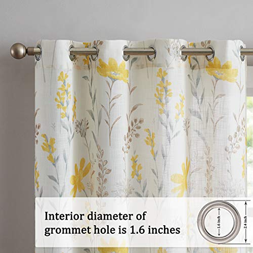July Joy Printed Sheer Curtains Linen Textured for Living Room Floral Leaf Design Farmhouse Style Window Panel Drapes Set Grommet Treatment for Bedroom, Dining, 52 x 96 inch, Yellow | The Storepaperoomates Retail Market - Fast Affordable Shopping