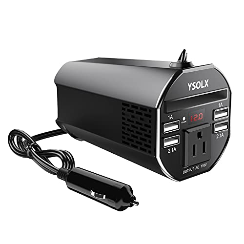 Power Inverter Car Plug Adapter Outlet 150W DC 12v to 110v AC Converter Cup Holder Charger for Laptop Computer
