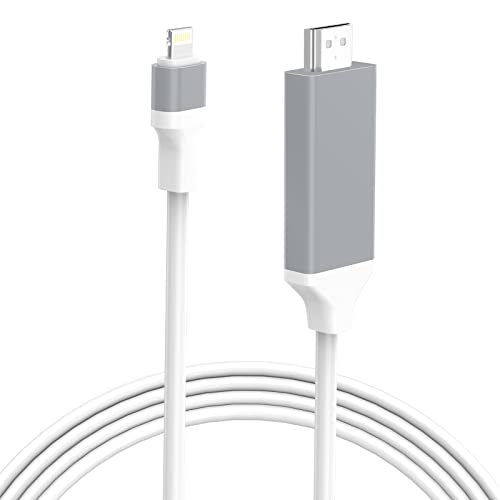 [Apple MFi Certified] Lightning to HDMI Adapter Cable Compatible with iPhone iPad, Lightning Digital AV Adapter 1080p HD TV Connector Cable for iPhone/iPad/iPod on TV/Projector/Monitor-6.6ft White