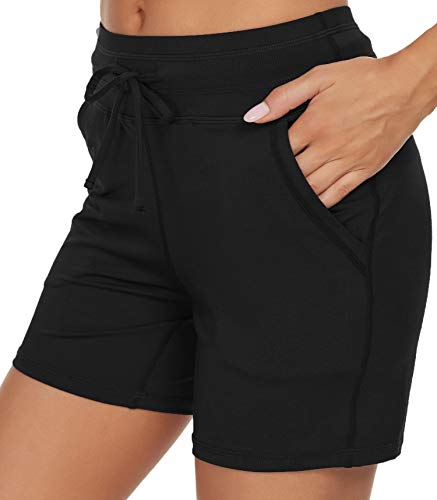 MOUEEY Women’s Workout Hiking Shorts Running Athletic Gym Shorts with Pockets (A-Black, X-Large)