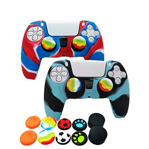 Silicone Skin for PS5 Dualsense Controller, 2pcs Durable Case Cover for Playstation 5 with 10pcs Thumb Joysticks Grips (4)