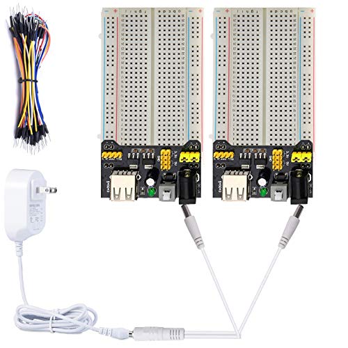 Testeronics 7 in 1 Breadboard Power Module Kit Compatible for Arduino/Raspberry Pi| 2PCS 3.3V/5V Power Supply Modules | 9V/1A Power Adaptor | 2PCS Solderless Breadboard 400 Points|65 PCS Jumper Wires