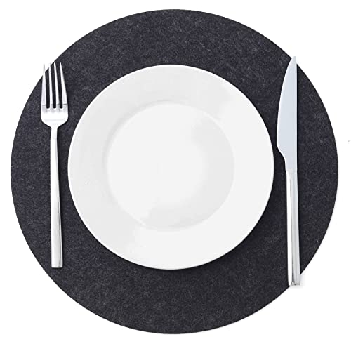 Set of 4 Black Felt Placemats – Round Large 13″x13″ Placemats for Drinks Absorbent – Protect Dining Kitchen Table Out of Scratching and Food Traces