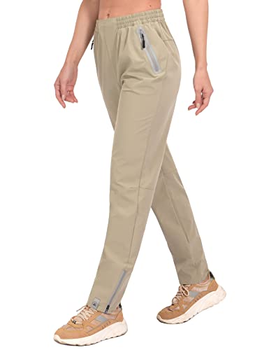 Mapamyumco Women’s Stretch Golf Pants Quick Dry Lightweight UPF 50+ for Hiking Trekking Zipper Pockets Khaki S