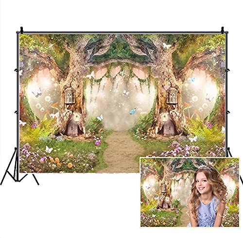 Leowefowa 10×6.5ft Enchanted Forest Backdrop Fairy Tale Forest Enchanted Garden Photography Background for Girl 1st Birthday Baby Shower Party Photoshoots Newborn Kids Children Cake Smash Studio Props