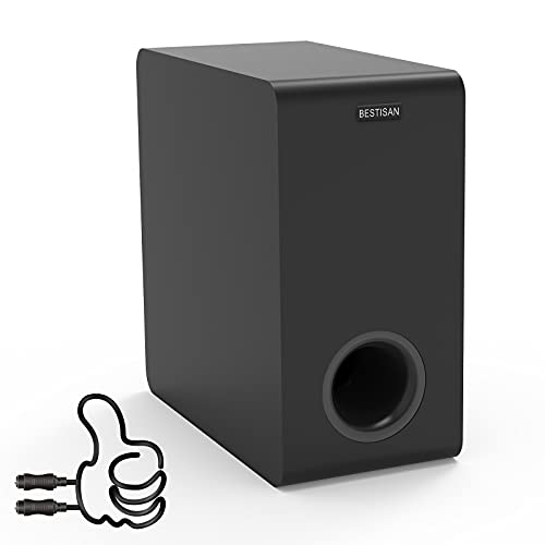 BESTISAN Powered Subwoofer, 6.5″ Active Home Audio Subwoofer in Compact Design,LFE & Stereo Line Inputs & Audio Output, Built-in Amplifier for Home Theater/Receiver/TV/Speakers, Black, SW65D