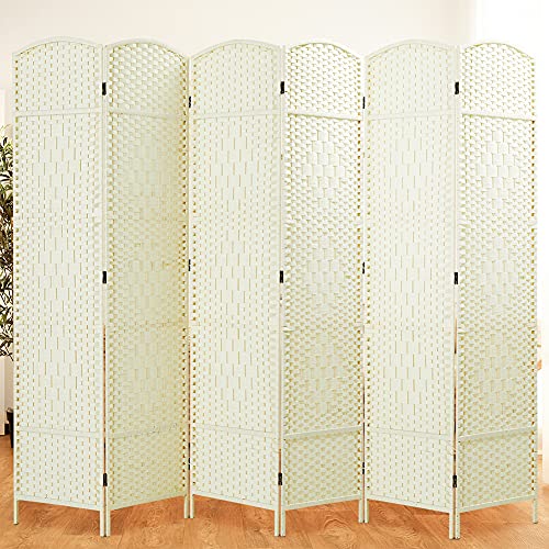 Corelax Room dividers 6 ft. Tall , Extra Wide Freestanding Privacy Screen with Diamond Woven Fiber, Foldable Panel Partition Wall Divider, Hinged Room Dividers
