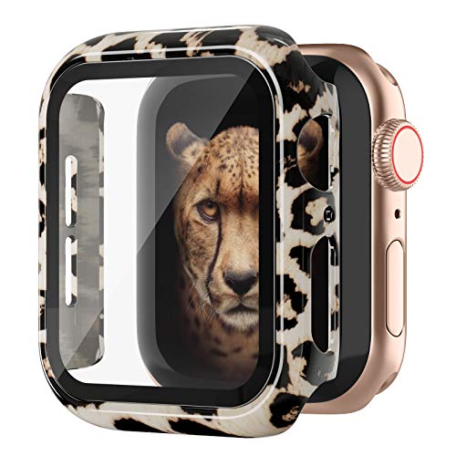 Goosehill Compatible Apple Watch Case 40mm Series 6/5/4/SE with Tempered Glass Screen Protector, Full Cover Ultra-Thin Hard PC Bumper Fashion Leopard Protective Case for Women Girls iWatch