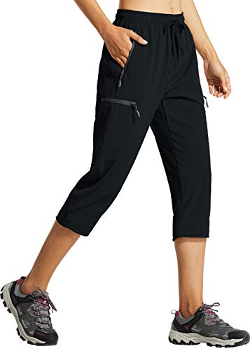Libin Women’s Quick Dry Hiking Capri Pants Lightweight Cargo Cropped Pants Water Resistant Outdoor Casual, Black XXXL