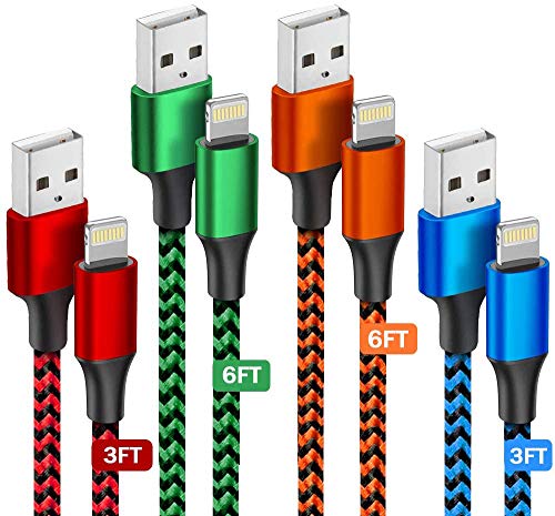 Charger iPhone Cable Cord [Apple MFi Certified] 4 Pack 3/3/6/6 FT USB Lightning Cable Nylon Braided Fast iPhone Charging Cord Data Sync USB Wire For iPhone 14/13/12/11Pro/11/XR/X/8/7/6/5,ipad, AirPods