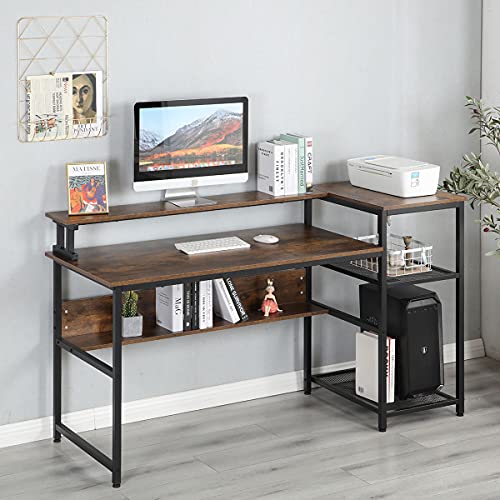YOLENY 63” Office Desk,Modern Sturdy Writing Desk,Computer Desk with Keyboard Tray and Monitor Shelf for Home Office