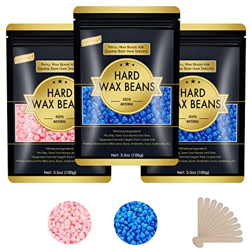 Wax Beads for Hair Removal, Keethem 10.5oz Hard Wax Beans Coarse Hair Waxing Beads for Face, Eyebrow, Bikini Brazilian for Women Men with 10 Applicators 3 packs