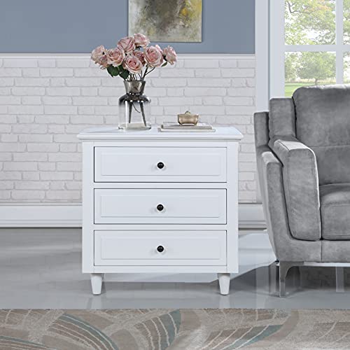 3 Drawers Nightstand, Solid Wood Bedside Table, End Side Table, Fully Assembled, Modern Night Stand Perfect for Home Furniture, Bedroom Living Room, White