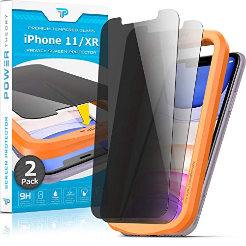 Power Theory Privacy Screen Protector for iPhone 11/iPhone XR Tempered Glass [2 Pack] Anti Spy protection with Easy Install Kit [Case Friendly][6.1 Inch]