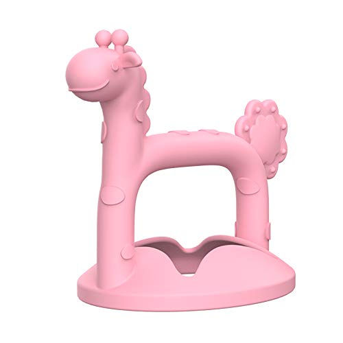 Baby Teething Toys for Infant and Toddler Giraffe Silicone Teether Soothe Baby Gums, Baby Welcome Gift (Pink)