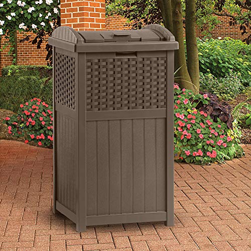 (GG) Garbage Container Trash Hideaway 33 Gallon Capacity Resin Wicker Outdoor
