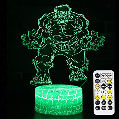 Hulk Boys Toys Gifts, QIKI 3D Illusion Lamp Gifts for Room Decor Nursery, Cool Marvel Toys Birthday Gifts & 7 Colors Changing Toys for Boys or Kids (A)