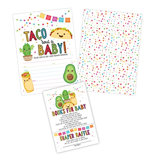 Your Main Event Prints Fiesta Taco Bout A Baby Shower Invitations with Book Request and Diaper Raffle Card, 20 Fill in Invites and Envelopes