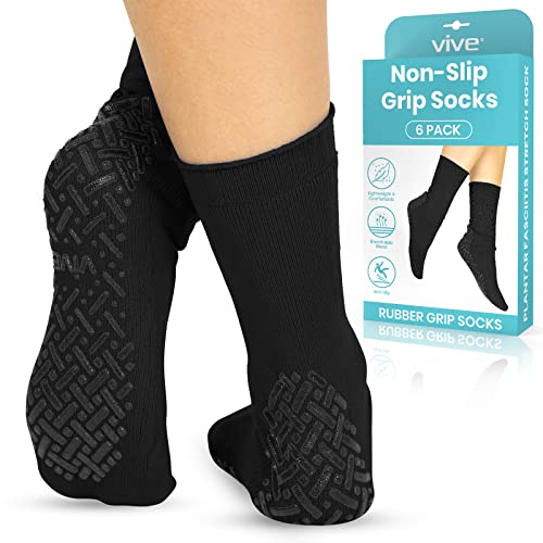 Vive Non-Slip Grip Socks (6 Pairs) – Slipper Socks for Women, Men – Anti-Slip Gripper Socks for Hospital, Yoga, Pilates