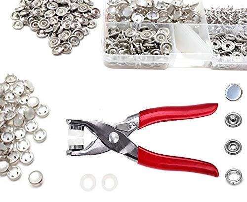 JAUEIVR 100 Sets Snap Fasteners Kit – Five Paws Pearly Surface Metal Snap Buttons Press Studs with Fastener Pliers Press Tool Kit for Sewing Crafting