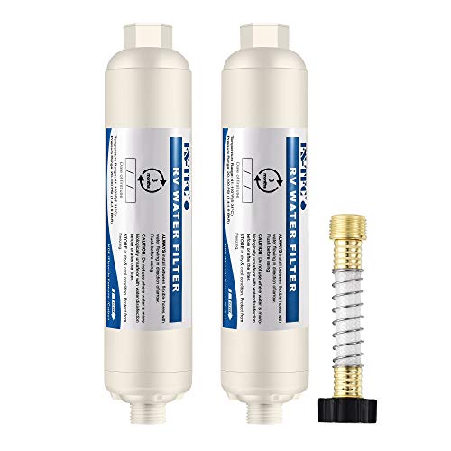 FS-TFC RV Inline Water Filter with Flexible Hose Protector Reduces Bad Taste, Odors, Chlorine, Sediment for RVs, Gardening, Farming,Pets and Marines, Drinking & Washing Filter（2 PACK）