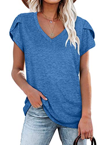 Womens Short Sleeve Tops Dressy Work Fit T Shirts Blue S