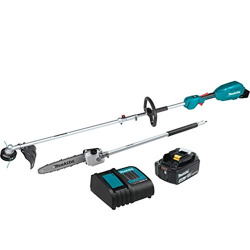 Makita XUX02SM1X4 18V LXT Lithium-Ion Brushless Cordless Couple Shaft Power Head Kit With 13″ String Trimmer & 10″ Pole Saw Attachments (4.0Ah)