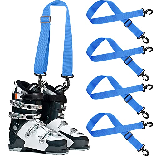 4 Pieces Ski Boot Carrier Strap Ice Skates Carry Strap Adjustable Shoulder Sling Leash for Women Men Winter Snowboard Accessories (Blue)