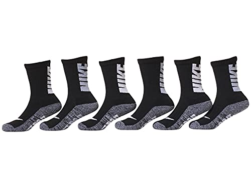 Nike Boy`s Just Do It Cushioned Crew Socks 6 Pack (Black(BN0552-F66)/Grey, 5-7 (Little Kids), 5_years)