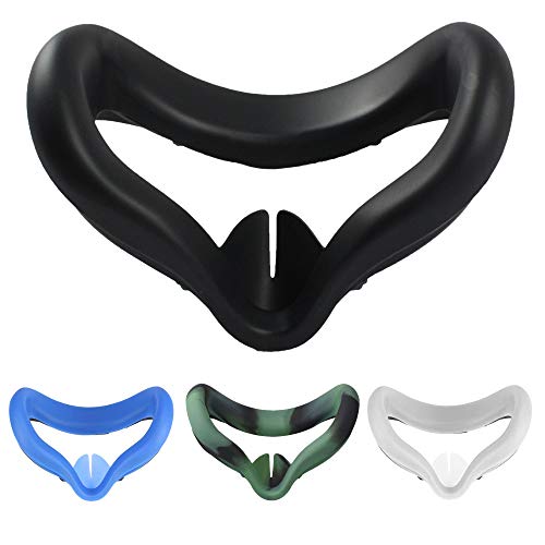 VR Silicone Facial Cover Skin Accessory for Oculus Quest 2 – Washable Sweat-Proof Anti-Leakage Light Blocking Face Cover (Black)