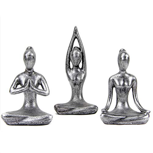 Leekung Yoga Meditation décor,Yoga Pose Statue Home Decoration,Zen Yoga Figurine for Spiritual Room décor,Set of 3 Yoga Gift Antique Silver Color