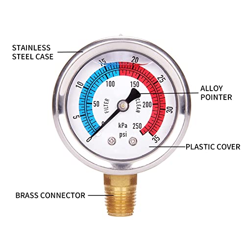 Watflow 2″ Dial Pool Filter Pressure Gauge, Glycerine Filled Pressure Gauge, Water Pressure Gauge, 304 Stainless Steel Case,1/4″NPT Lower Mount | The Storepaperoomates Retail Market - Fast Affordable Shopping
