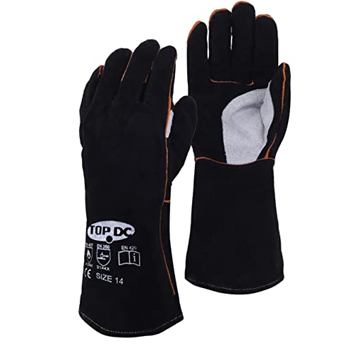 TOPDC Welding Gloves 14 Inches Fire/Heat Resistant Leather For Mig,Tig,Stick,Forge,BBQ,Grill, Fireplace,Wood Stove, Furnace,Pot,Oven