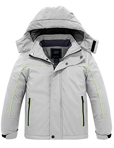 ZSHOW Boys’ Winter Jacket Waterproof Ski Jacket Windbreaker Snowboard Coat (Light Grey,14-16)