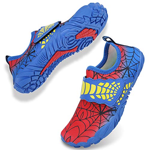 Kids Water Shoes Toddler Boys Girls Sport Sandals Quick Dry Non-Slip Barefoot Sneakers for Walking Beach Swim (E/Red Blue, 34)