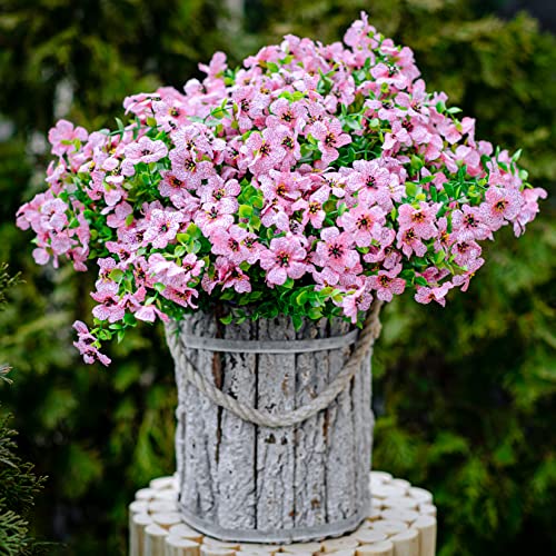 AXYLEX Artificial Flowers for Outdoors Fake Plants – 16 Bundles Faux Outside Greenery Boxwood No Fade Plastic Shrubs Fall Decor Farmhouse Home Garden Thanksgiving Mums (Pink)