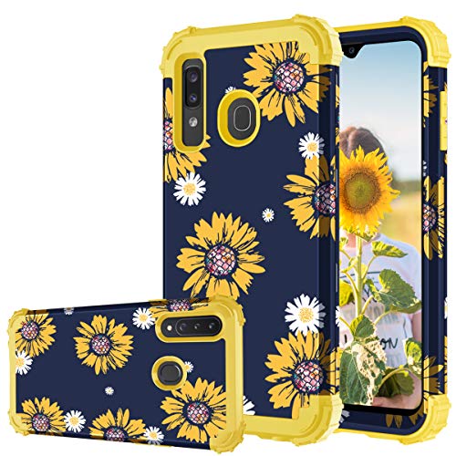 Fingic Samsung A20 Case, Samsung Galaxy A20/A30/A50 Case Sunflower 3 in 1 Heavy Duty Hard PC Soft Silicone Rugged Bumper Full-Body Shockproof Protective Phone Case for Galaxy A50/A30/A20 6.4″, Yellow